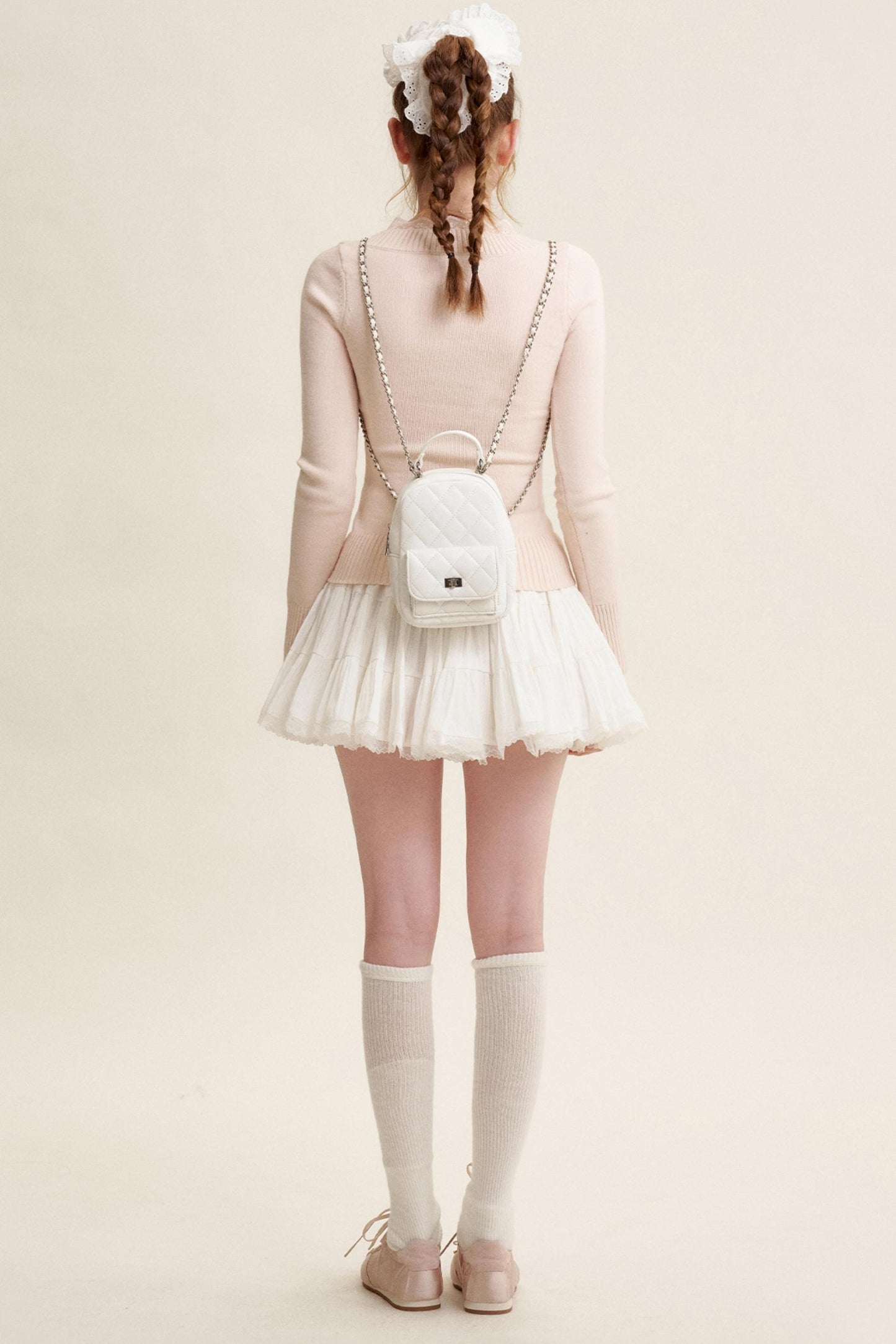 Peach Lace Sweater Tops