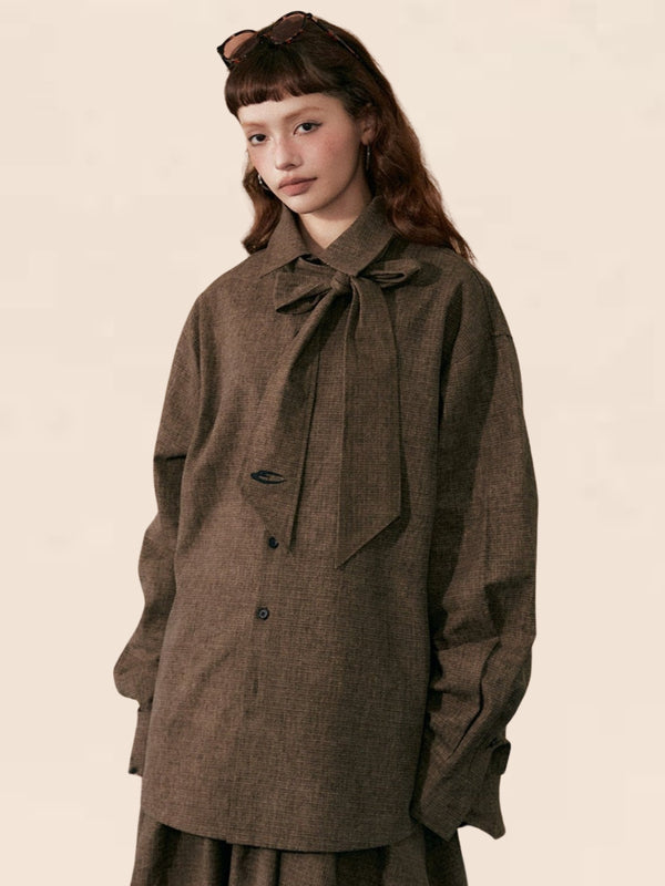 Dark Coffee Loose Tops Skirt Set-up