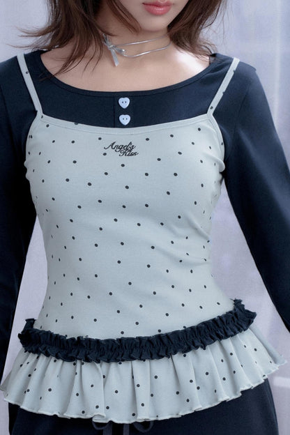 Star Printed Fake Two Piece Top Set-Up