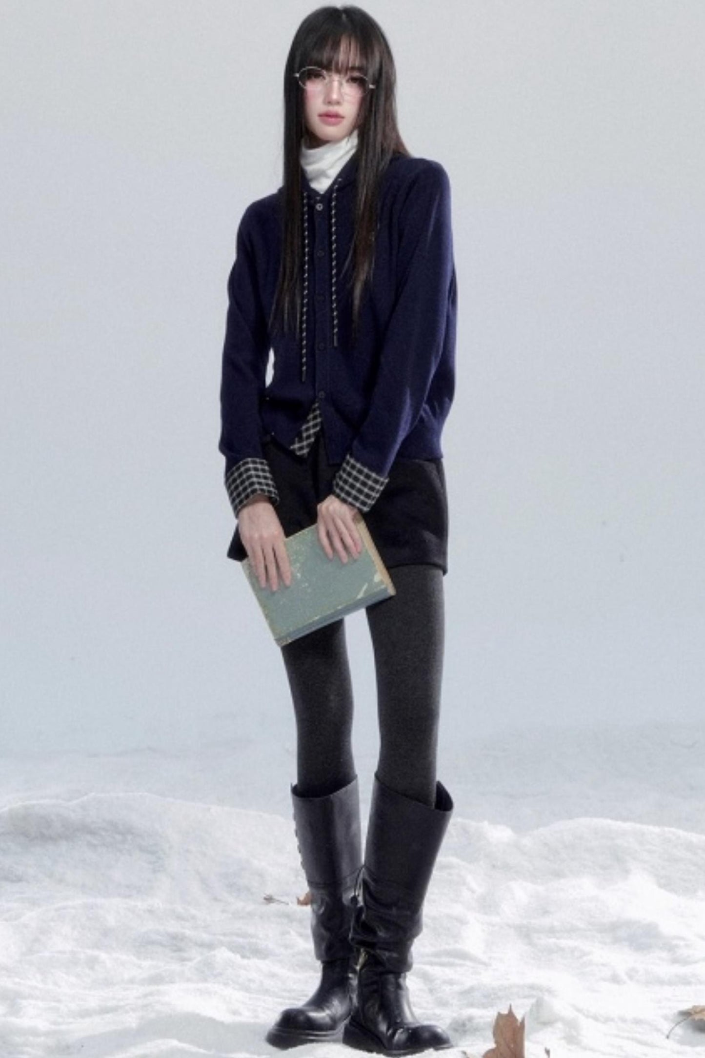 Plaid Patchwork Hooded Cardigan