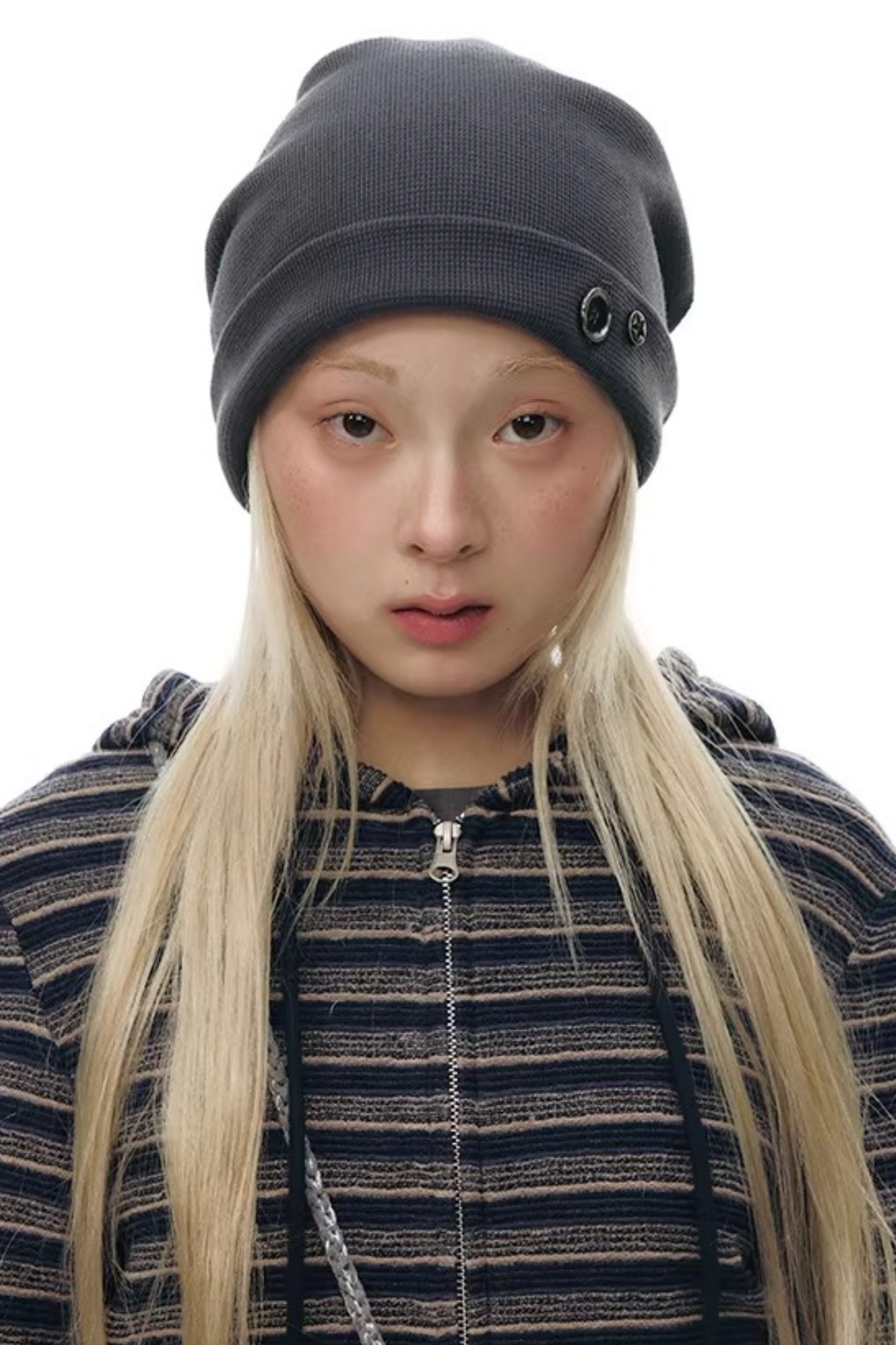 와플 니트 버튼 모자