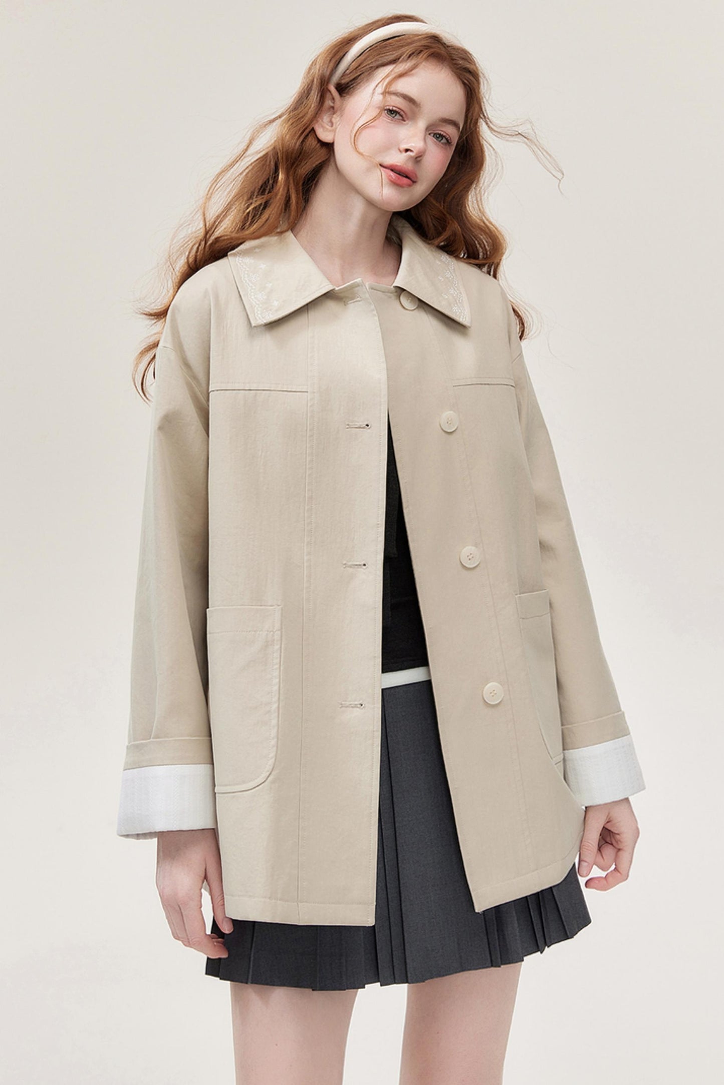 Khaki Embroidered Trench Coat