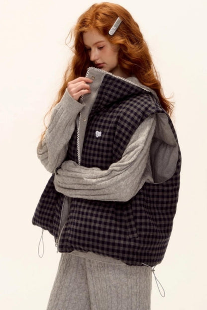 Reversible Plaid Lace Vest