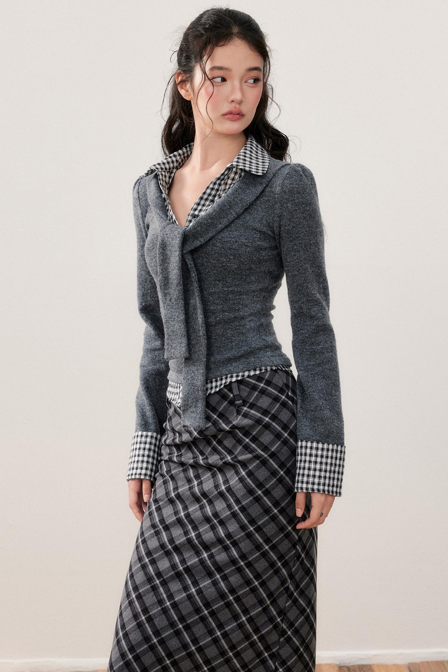 Patchwork Knit Strappy Top