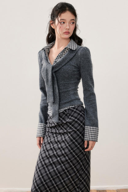 Patchwork Knit Strappy Top