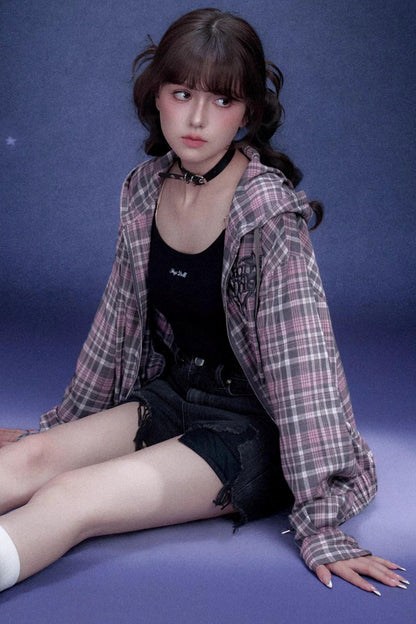 Pink Plaid Hooded Jacket