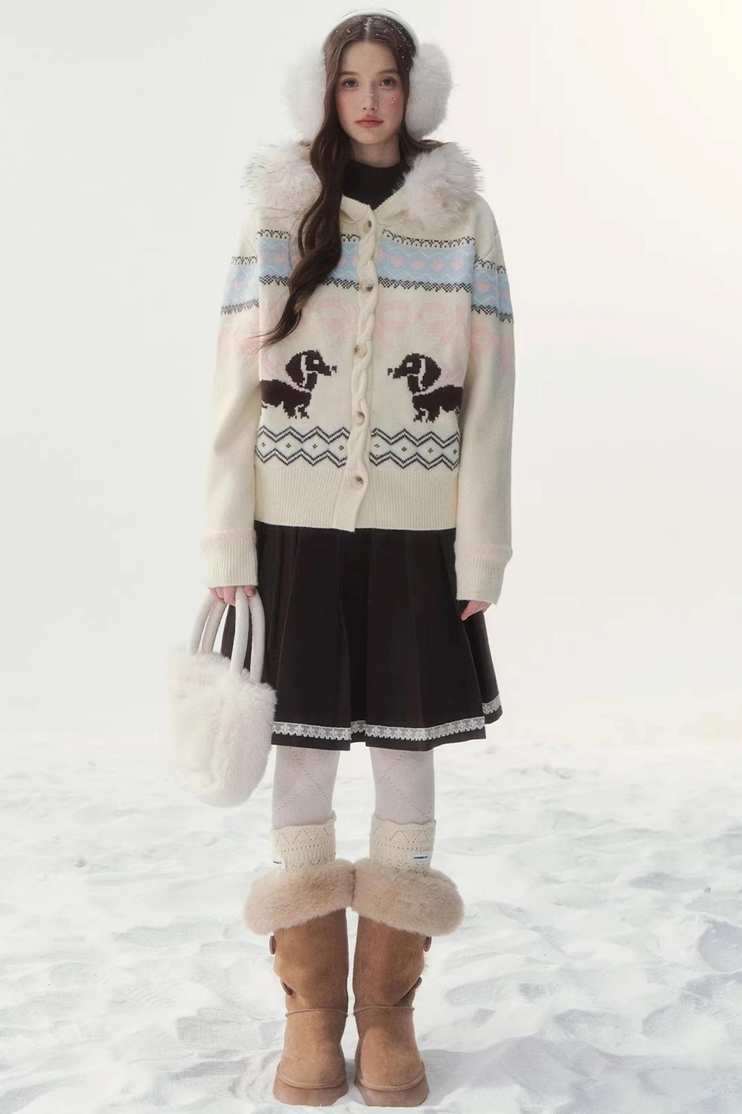 Rétro Jacquard nordique Dachshund Gilete pull