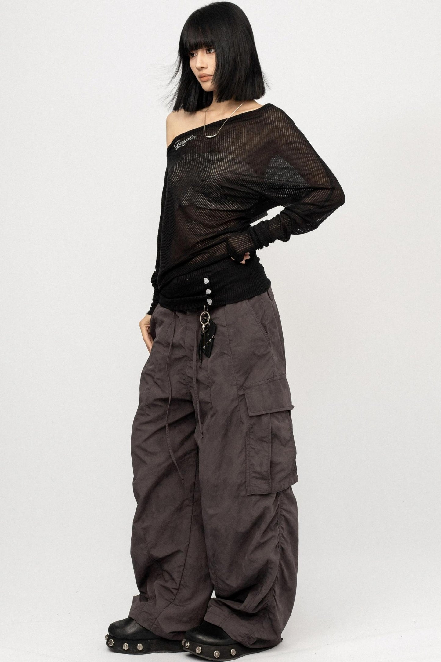 Slanted Shoulder Black Top