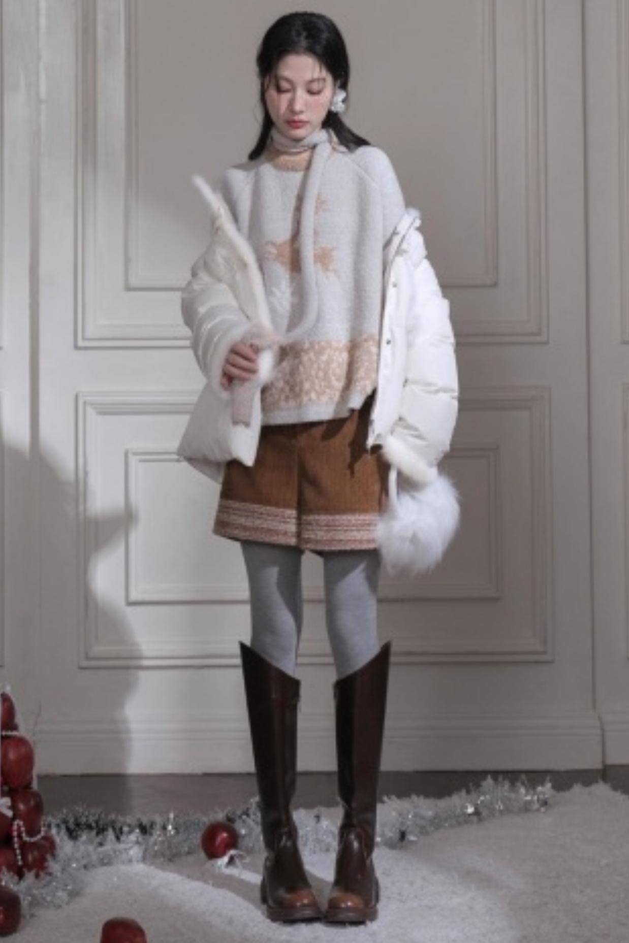 Snow Deer Faux Mink Sweater Scarf Set