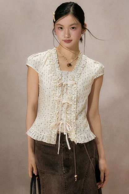 Ruffled Lace Trim Blouse