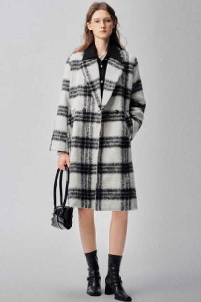 Black & White Plaid High-End Woolen Coat