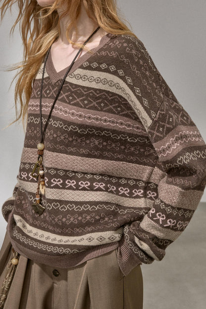 Fair Isle Jacquard V-Neck Sweater