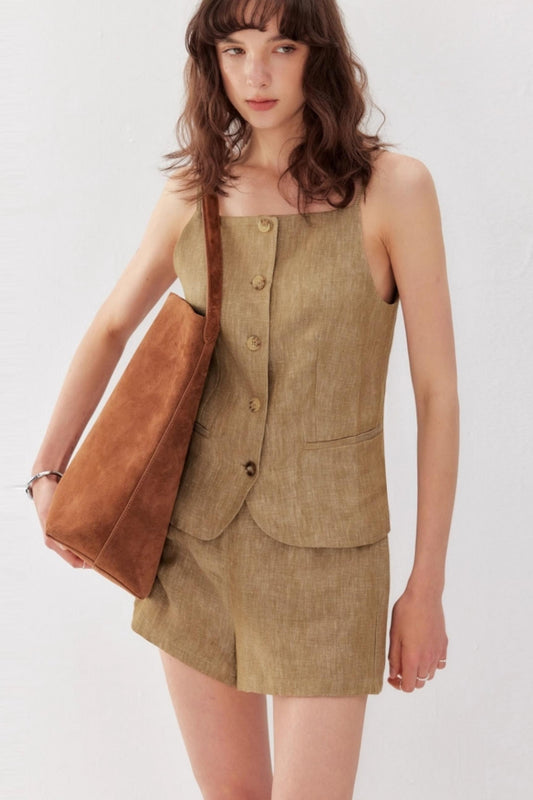 Vintage Luxe Linen Halter & Wide Leg Shorts Set-Up