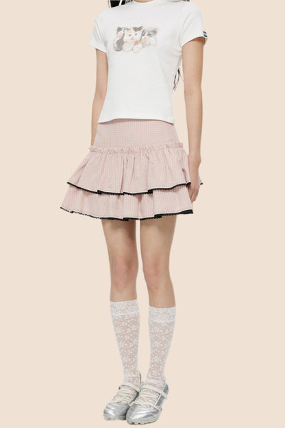 Pink Retro Plaid Skirt