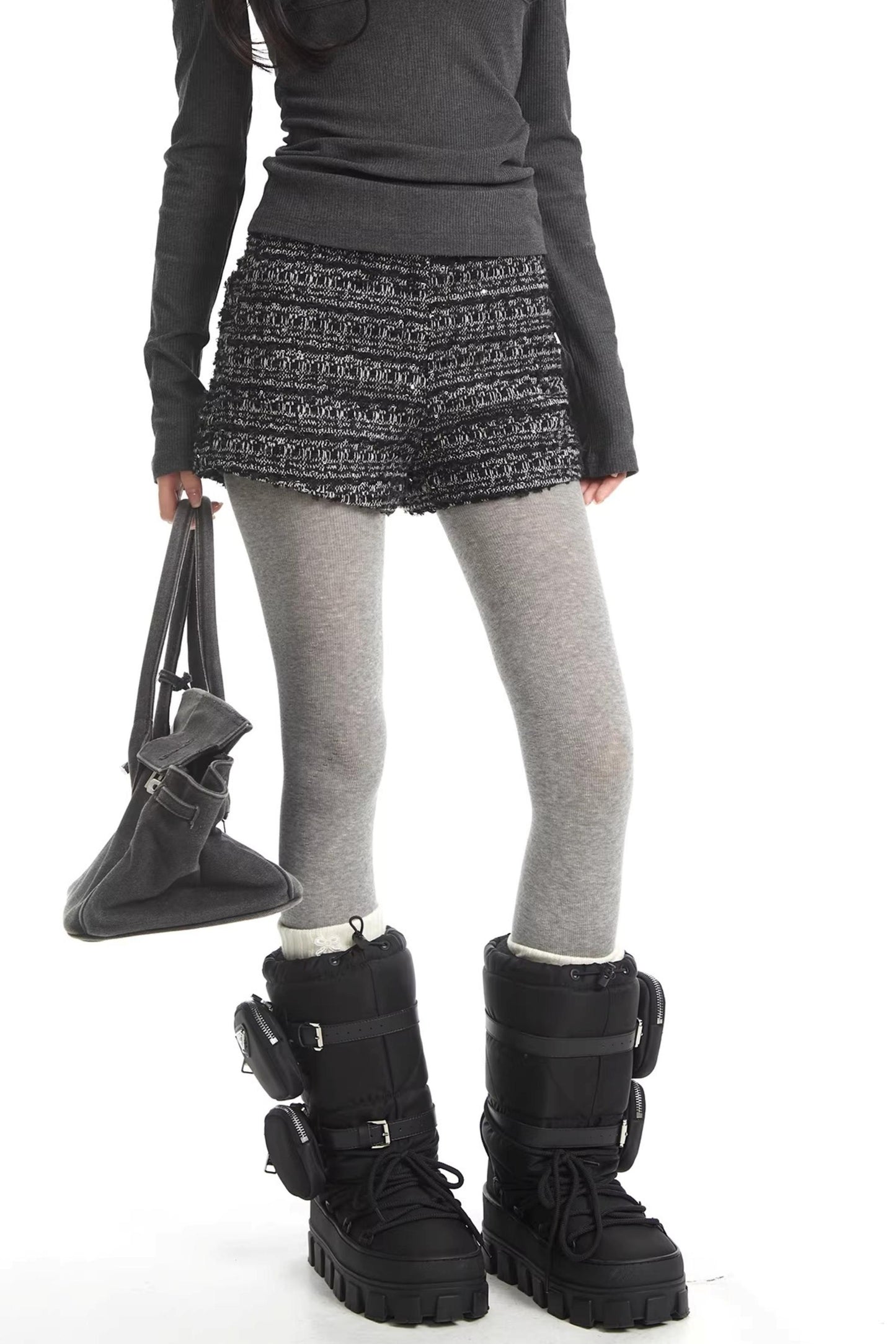 Retro Pailletten Tweed Kurze Hose