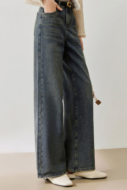 [Velvet warmth] MEETLADY Retro Straight Jeans Women's Winter 2024 New Casual Slimming Pants