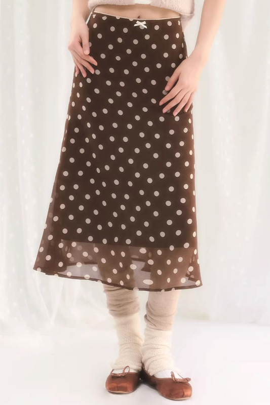 Retro Coffee Polka-Dot Skirt