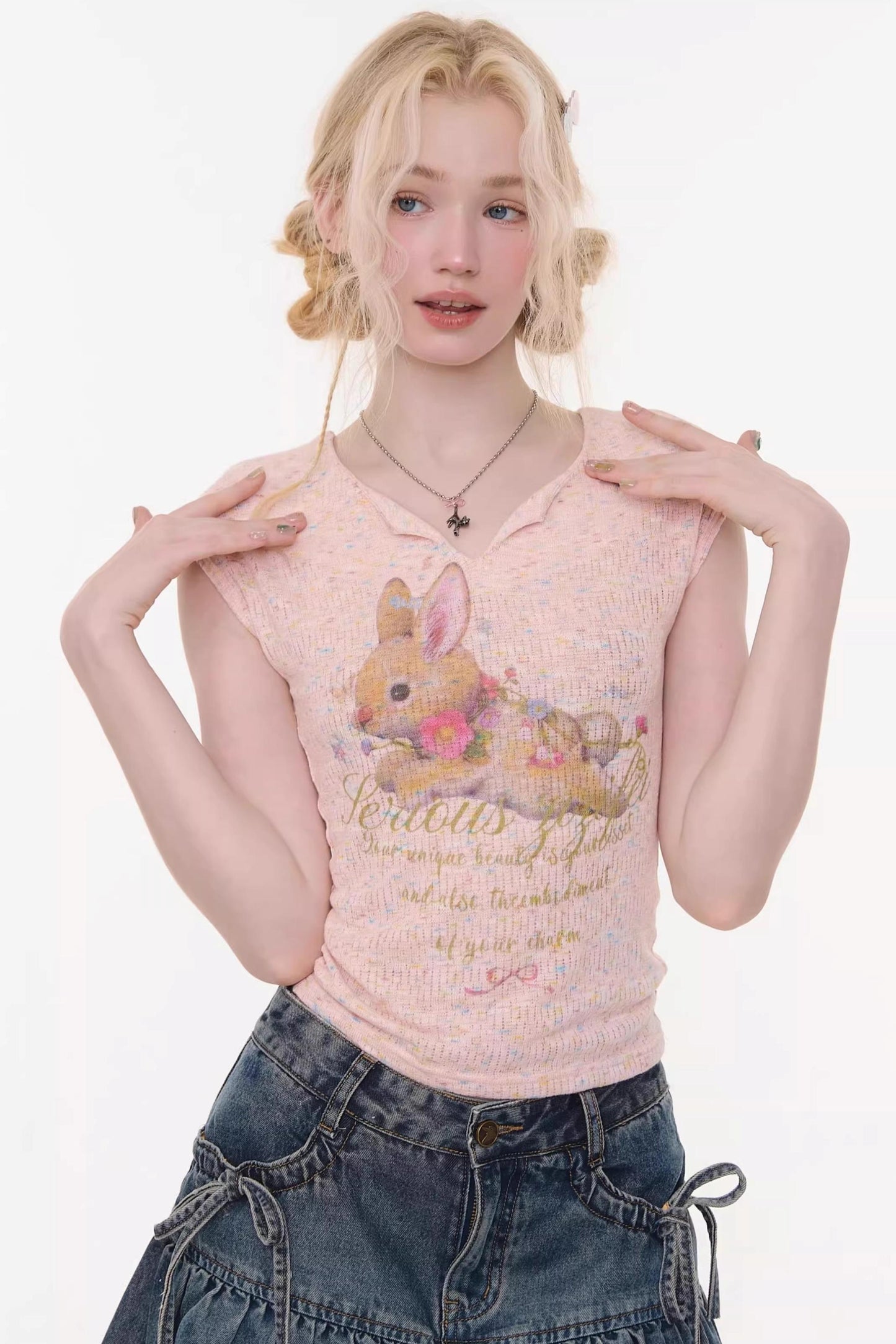 Textured Pink Rabbit T-Shirt