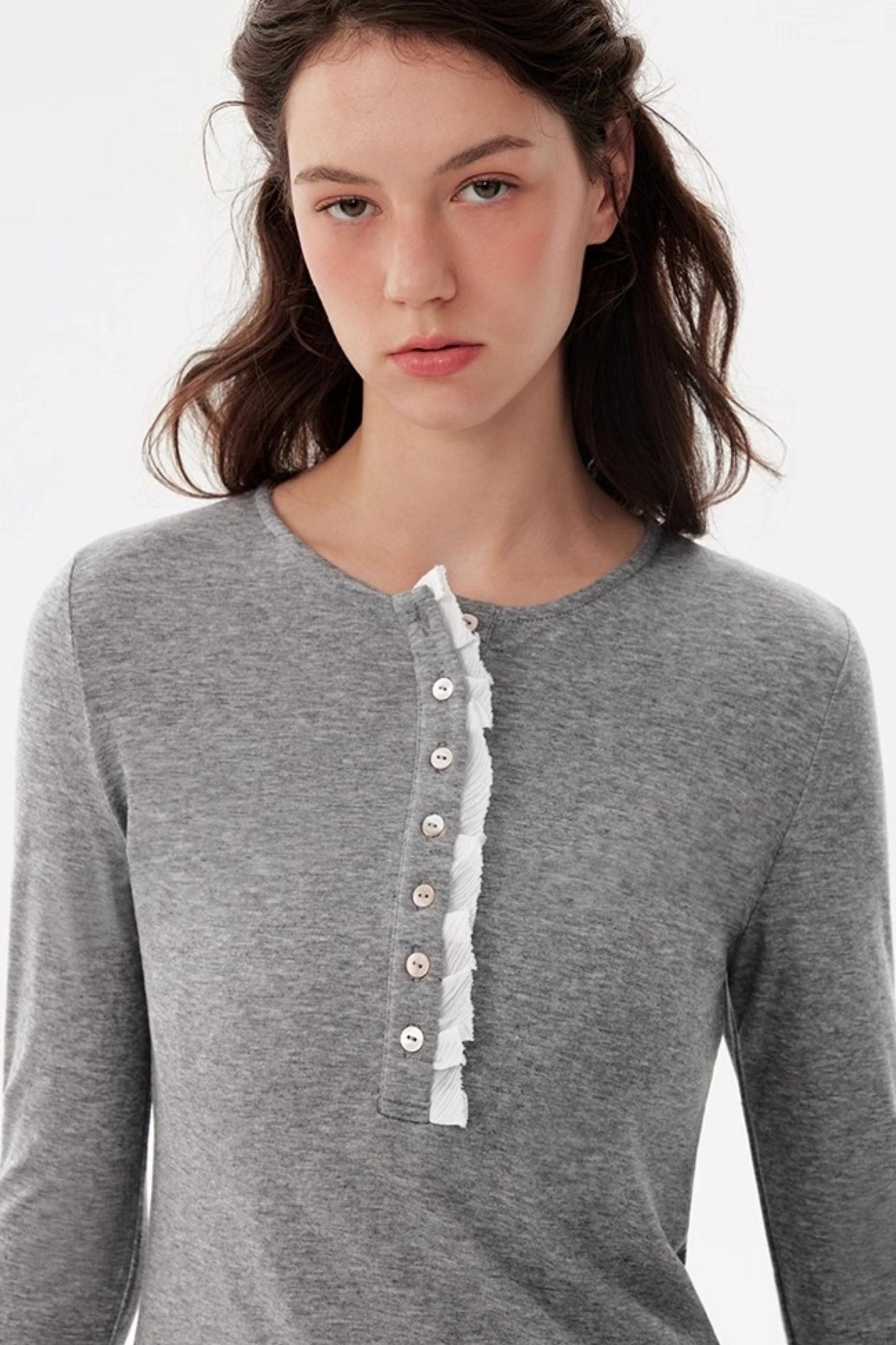 Ruffled Tencel Knit Base Layer Top