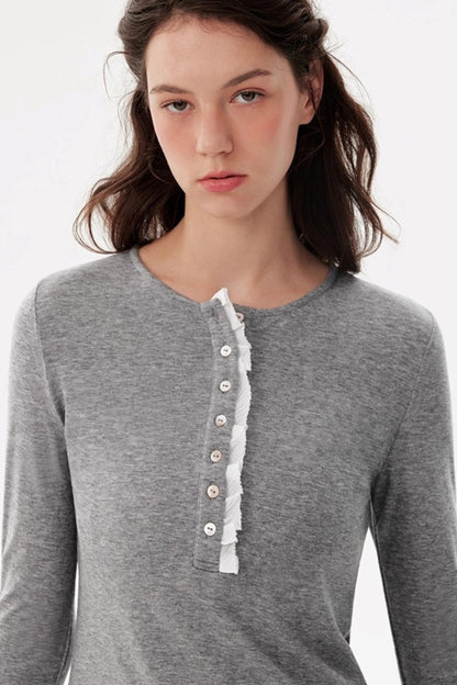 Ruffled Tencel Knit Base Layer Top