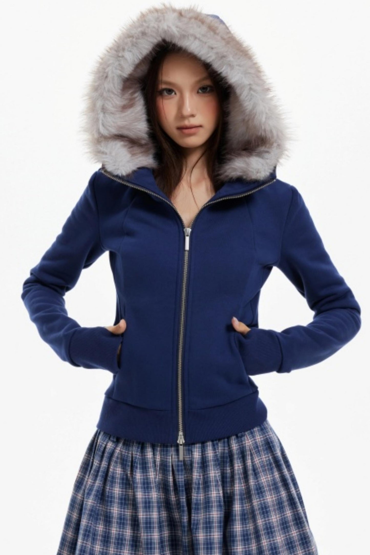 Fur Collar Slim Cotton Hooded Jacket