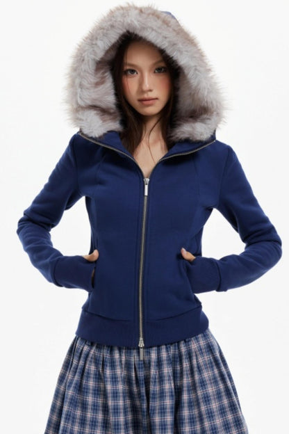 Fur Collar Slim Cotton Hooded Jacket