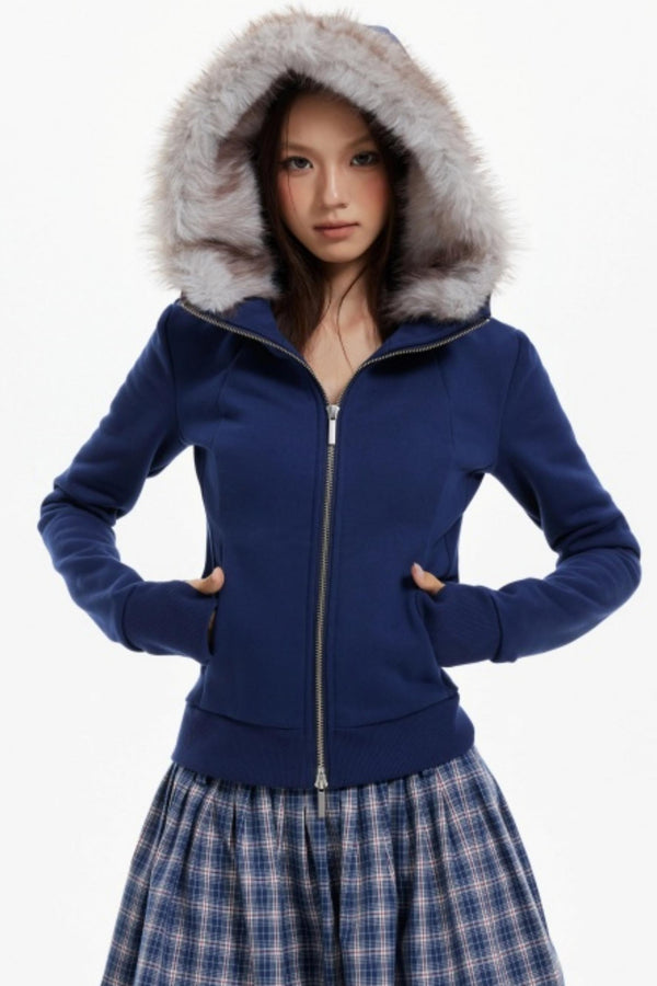 Fur Collar Slim Cotton Hooded Jacket
