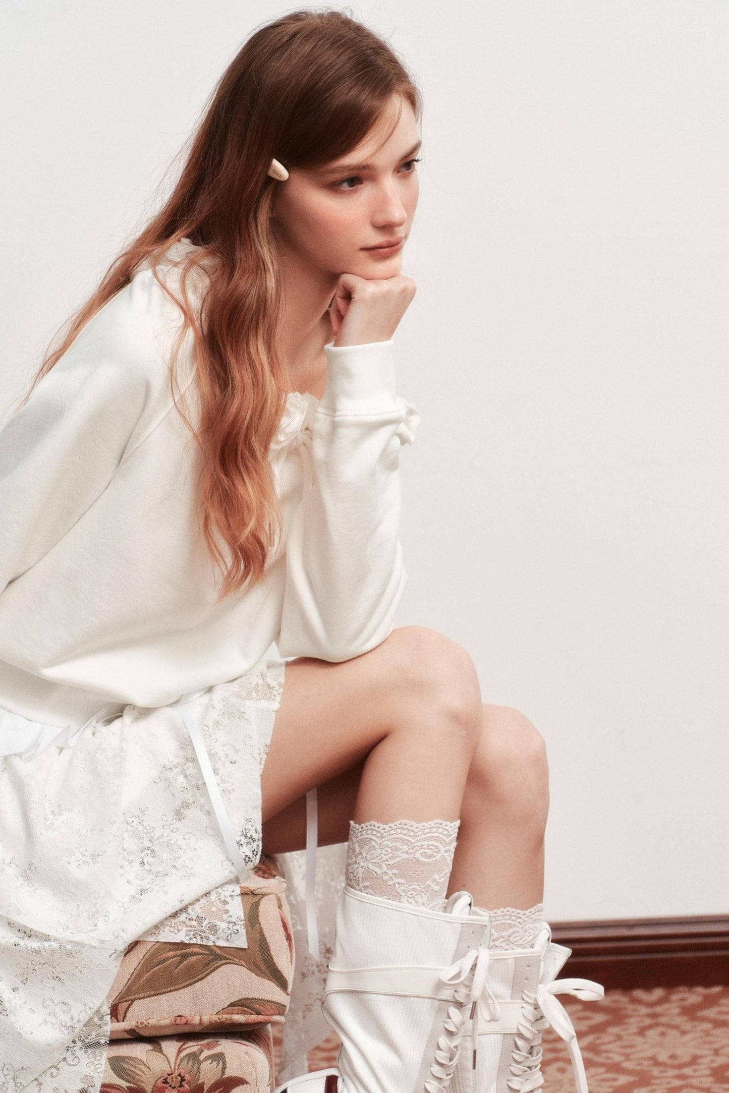 Ruffle Long-Sleeved Sweatshirt