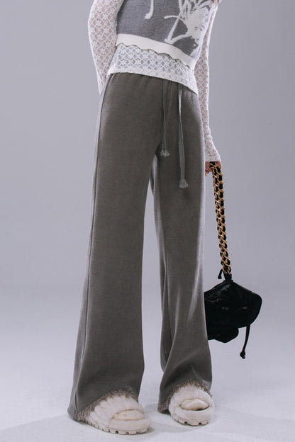 COTRE chic leg essence light mist grey tasseled knitted flared trousers