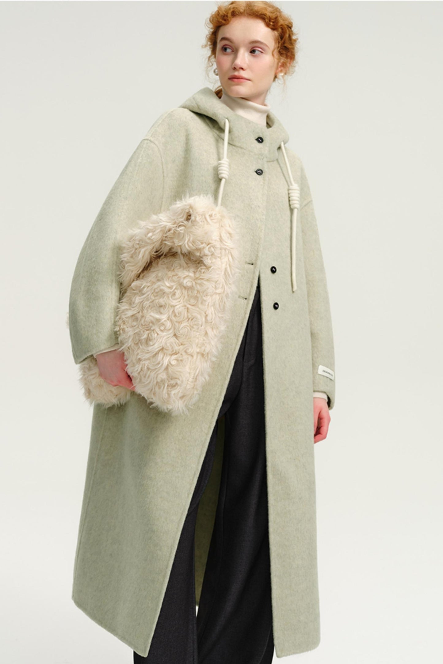 Matcha Green Long Tweed Wool Coat