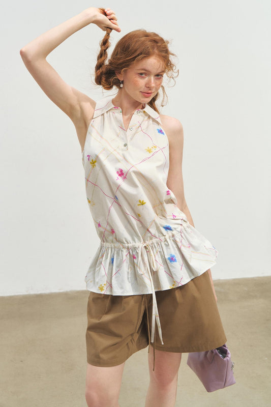 Printed Tie Neck Blouse