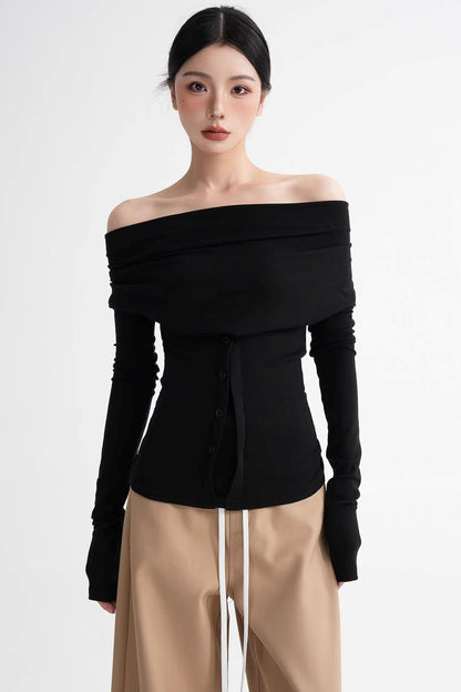 Wool Lyocell Off-Shoulder Top