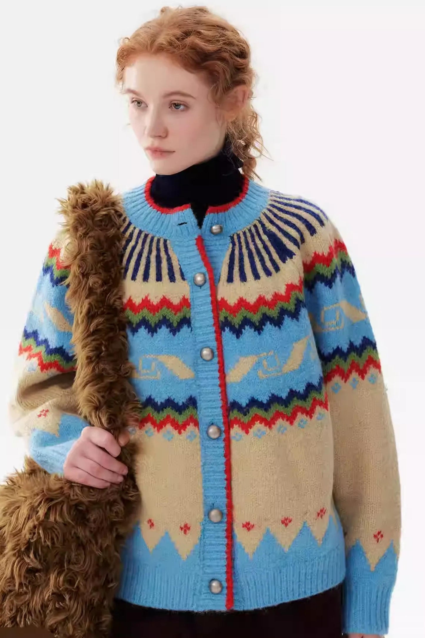 Cartoon Color-Blocked Wool Cardigan