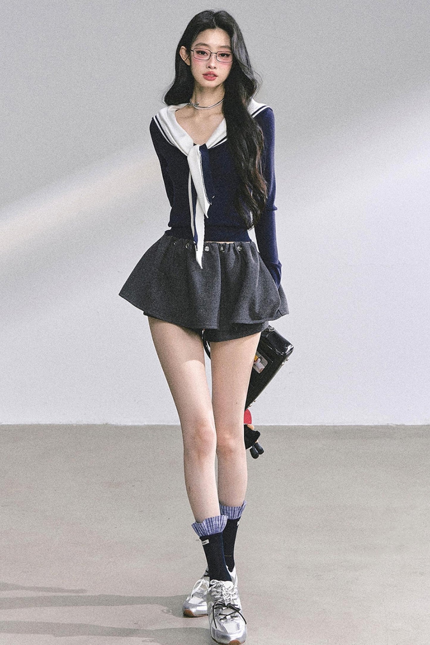 Slimming Navy Knitted Top