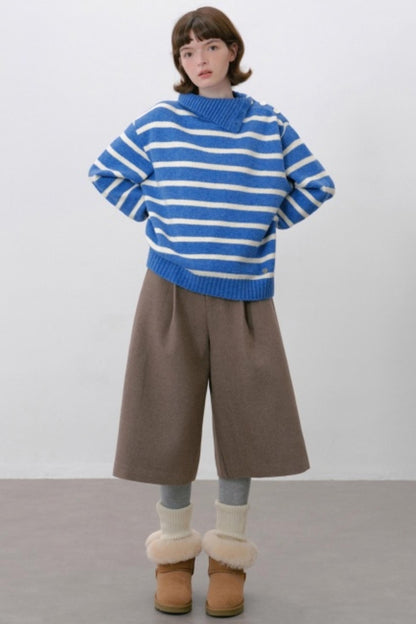 Vintage Slanted Neck Striped Sweater