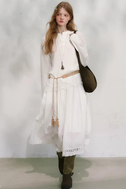 Cotton Lace Plaid Skirt