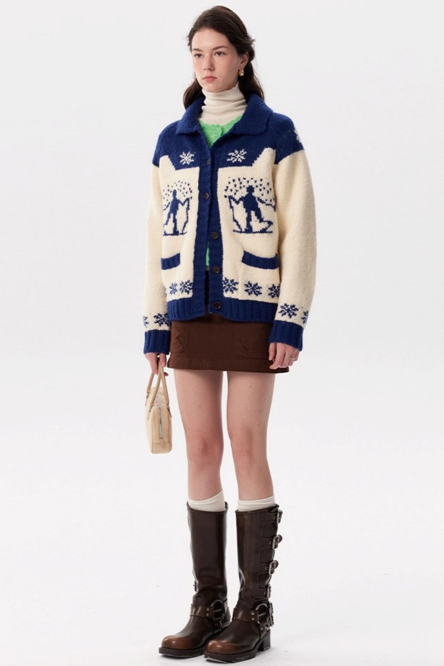 Contrast Retro Fair Island Knitted Cardigan