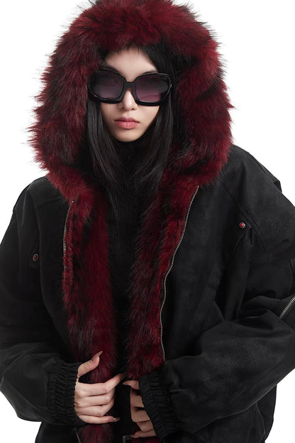 Retro Fur Collar Hooded Cotton Jacket