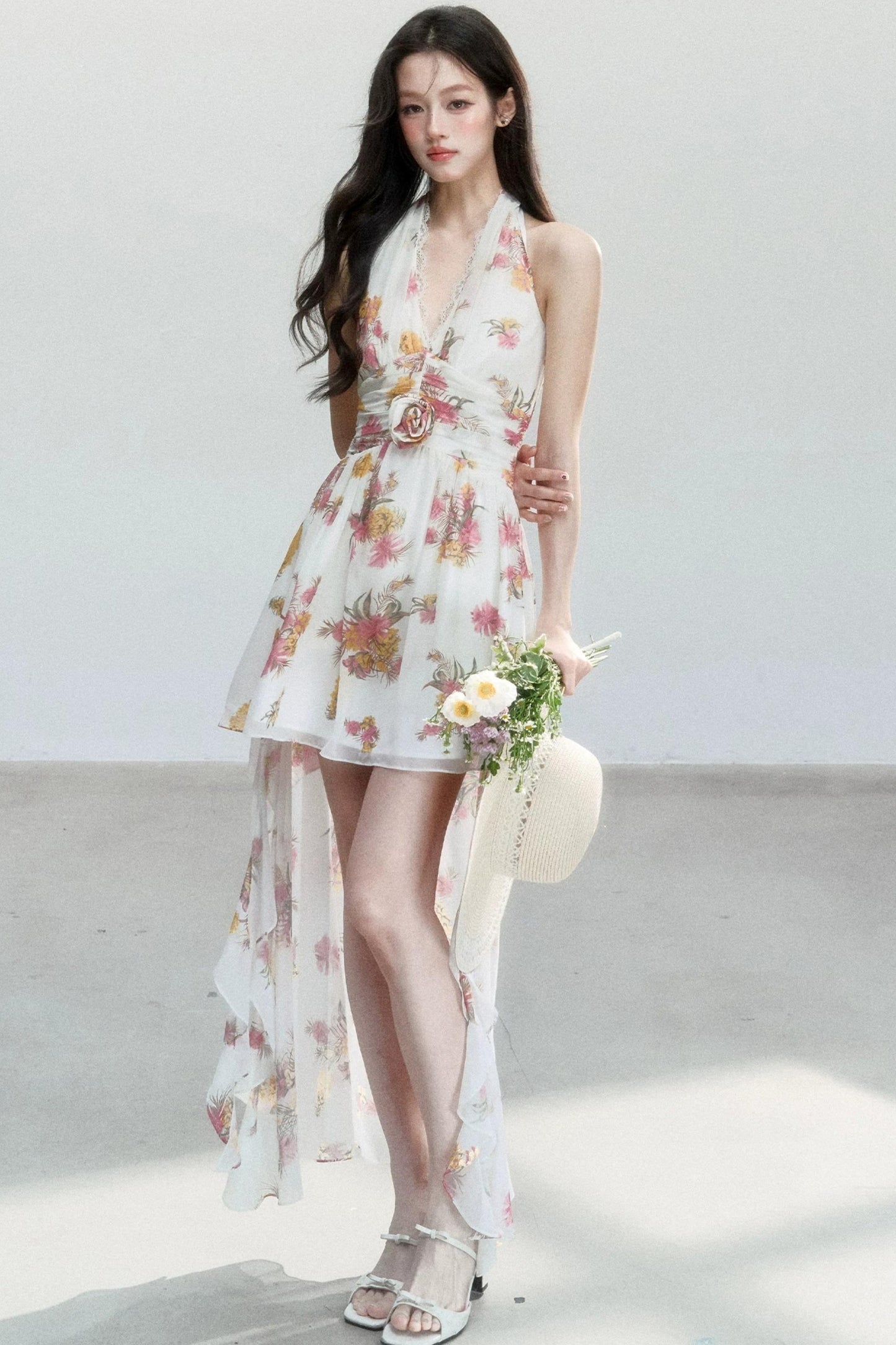 Chiffon Floral V-Neck Dress