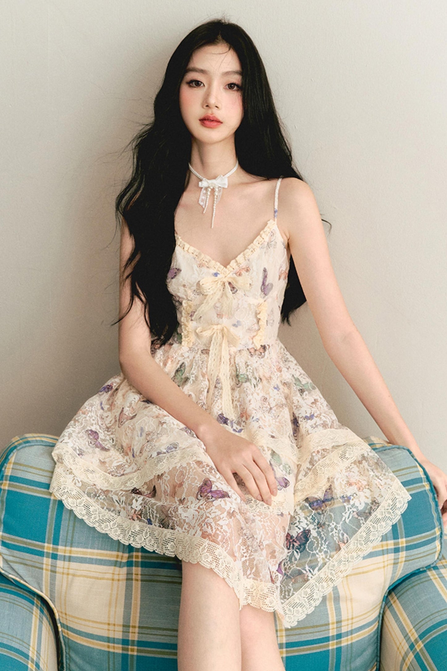 Butterfly Lace Halter Dress