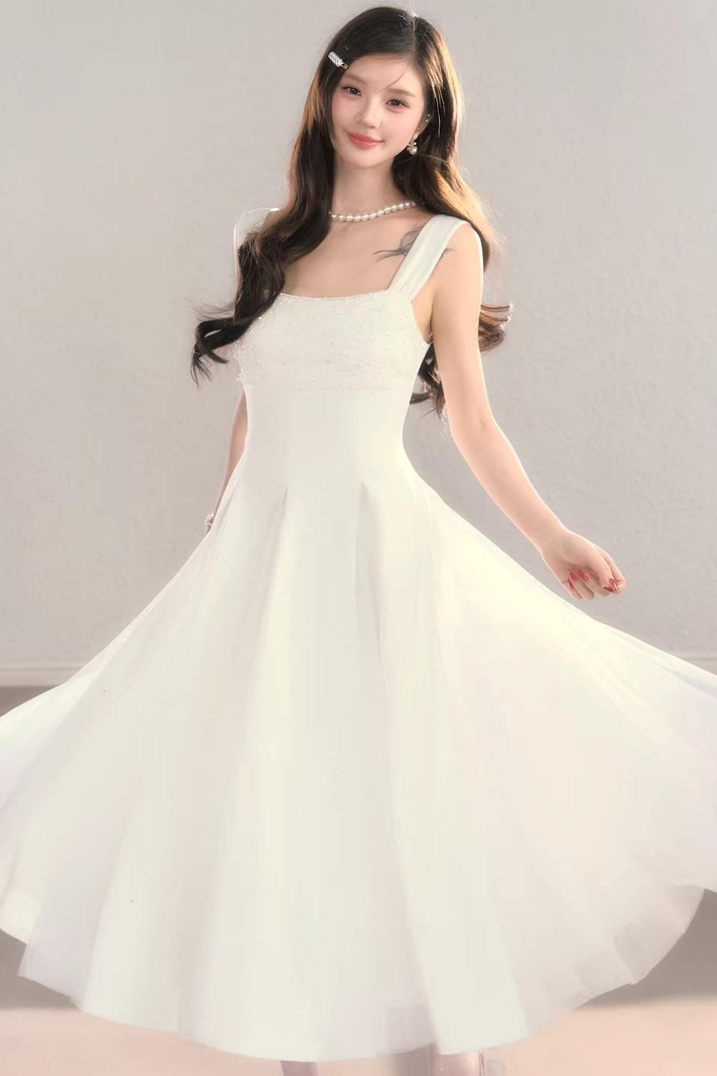 White Moonlight Suspender Dress