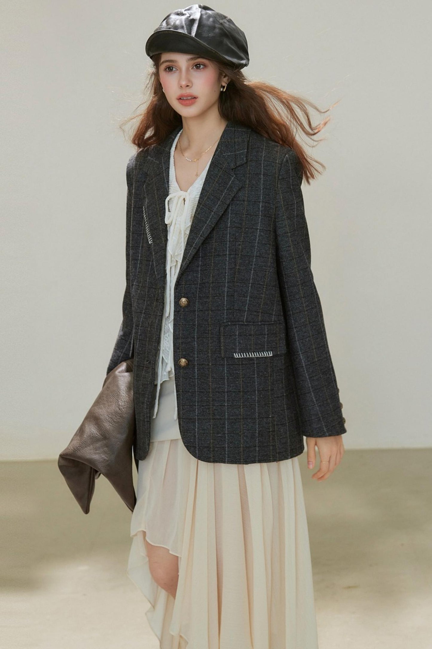 Autumn Wool Blend Plaid Blazer