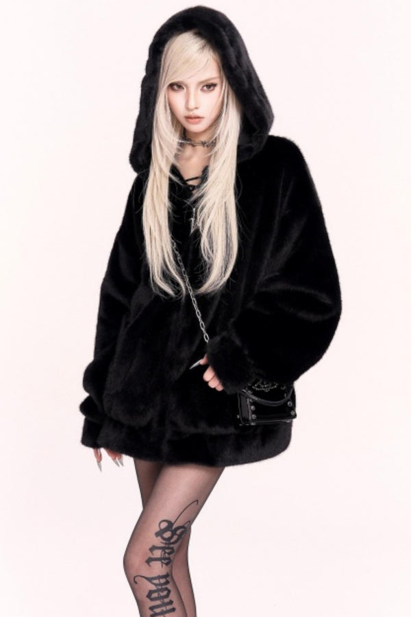 Plush Embroidered Hooded Jacket