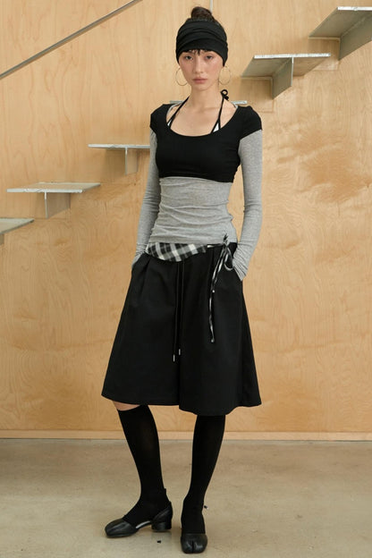 Color-Blocked Plaid Culottes