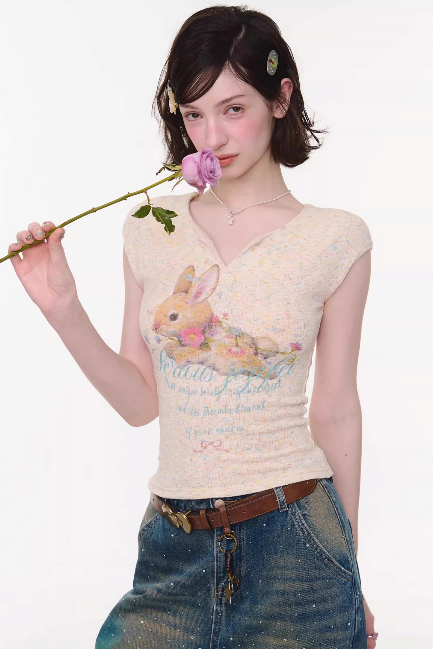 Apricot Rabbit Print Top