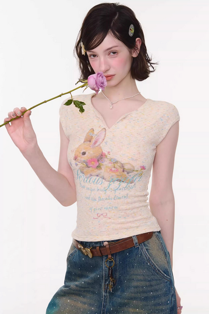 Apricot Rabbit Print Top