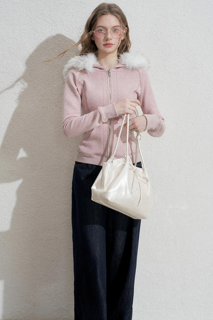 Pink Hooded Sweatshirt Jacket