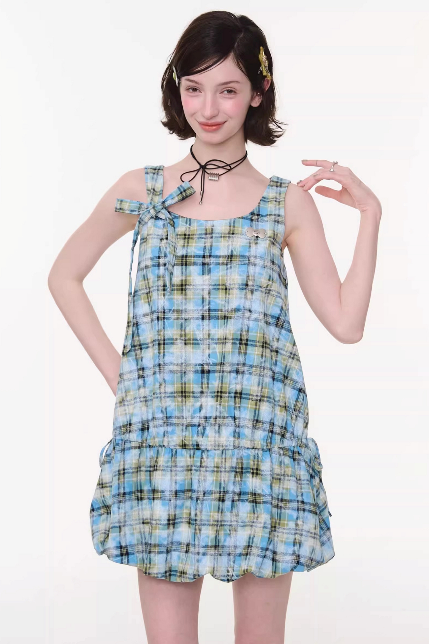 Lime Green Checkered Dress