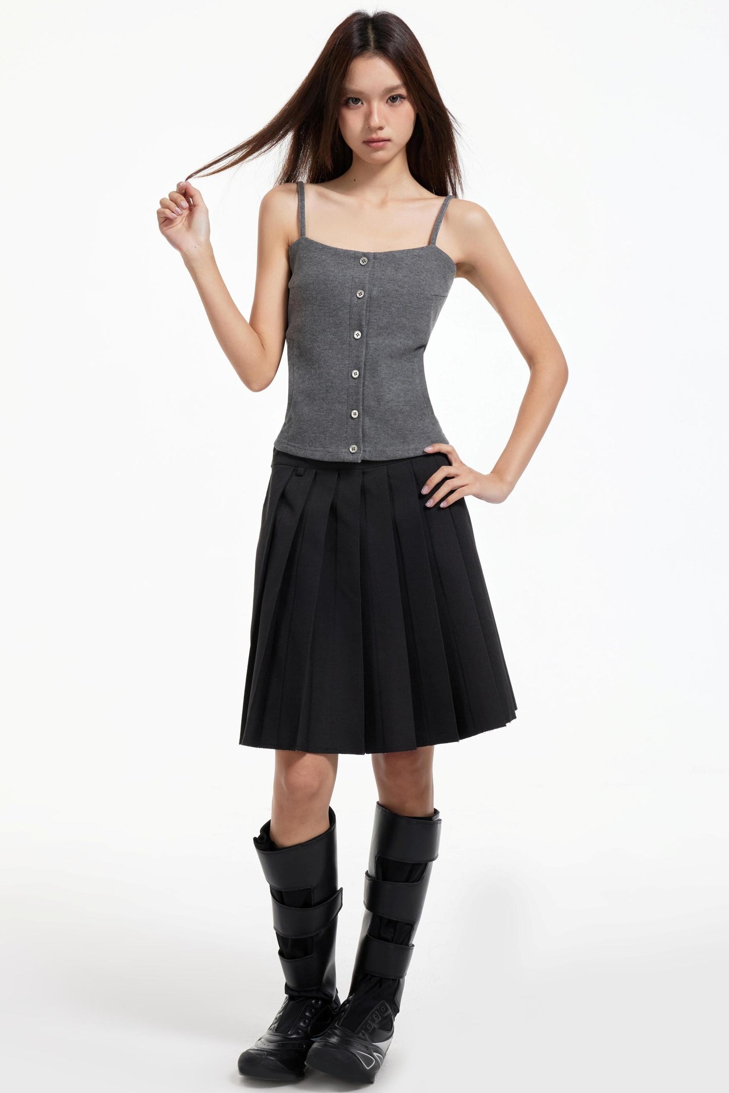 Pleated Mid-Length Skirt