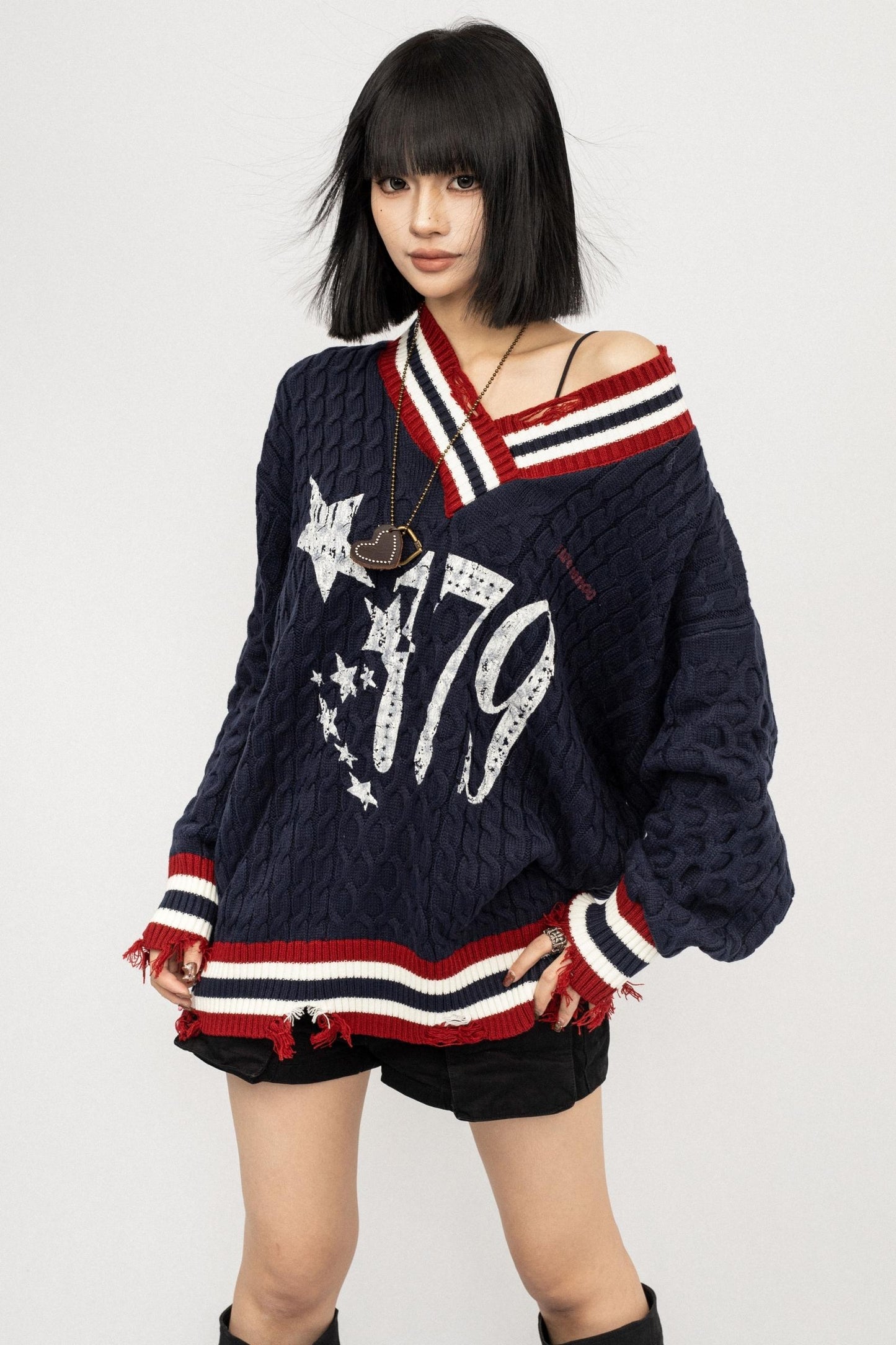 Lazy V-Neck Knitted Top